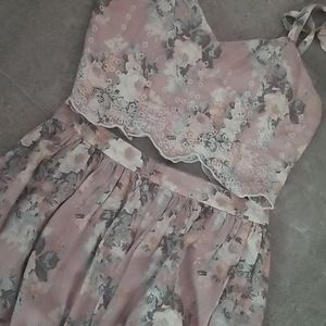 H & M divided 2 piece floral skirt and crop top set